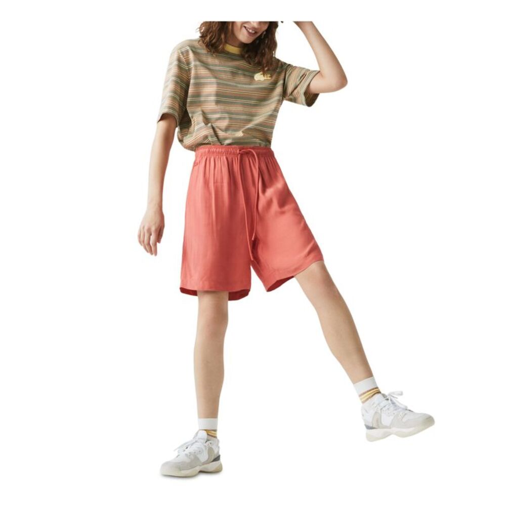 LACOSTE Womens Coral Pocketed Tie Drawstring Waistband Shorts 38